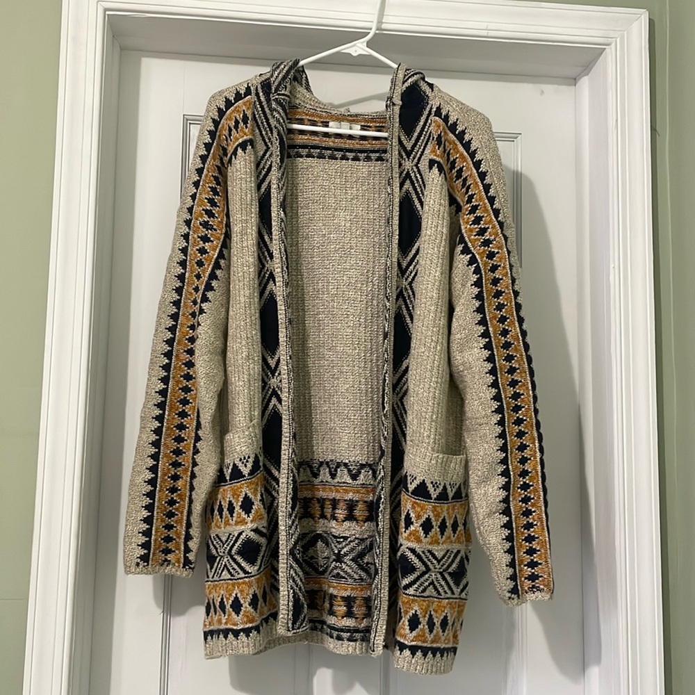 Women’s Lucky Brand Aztec Print Cardigan with Hood Sz Large